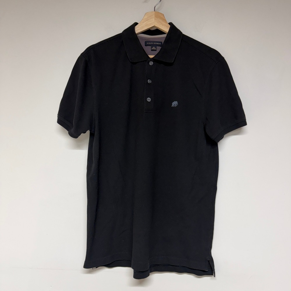 Banana Republic Mens Size M Black Pique Polo Shirt Elephant Logo Short Sleeve